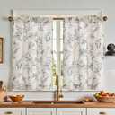 jinchan Floral Kitchen Curtains for Windows 24 Inch Farmhouse Country Linen Tier Curtains Botanic Small Window Drapes for Living Room Bathroom Laundry RV Rod Pocket Rustic 2 Panels Blue on Beige
