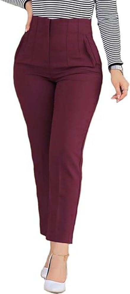Womens Straight Leg Pants 2026 High Waisted Stretchy Business Casual Work Pants Dress Office Trousers with Pockets (Medium, Burgundy)