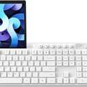 Wireless Keyboard and Mouse Combo, MARVO 2.4G Ergonomic Wireless Computer Keyboard with Phone Tablet Holder, Silent Mouse with 6 Button, Compatible with MacBook, Windows (White)