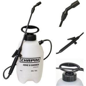 Chapin 16200 2-Gallon Made in USA Garden Pump Sprayer with Ergonomic Handle, Trigger Shut Off, Adjustable Cone Nozzle and in-Tank Filter, for Spraying Weeds, Insects, Fertilizers, Translucent White