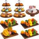 RattanView 7 Pcs Wood Dessert Table Display Set Wooden 3 Tie Cupcake Stands Rustic Round Cake Stand Wood Dessert Serving Trays for Wedding Baby Shower Birthday Tea Party (Brown)