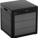 Keter Cortina 30 Gallon Resin Outdoor Storage Box and Patio Side Table for Pool and Garden Accessories, Graphite