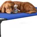 FIOCCO Elevated Dog Bed - Dog Cot with Chew Proof Mesh for Medium Dogs, Waterproof Washable Raised Pet Bed, Portable Pet Bed for Outdoor Use, Dogs Cot Beds, Blue (30.0"L x 23.0"W x 7.7"Th)