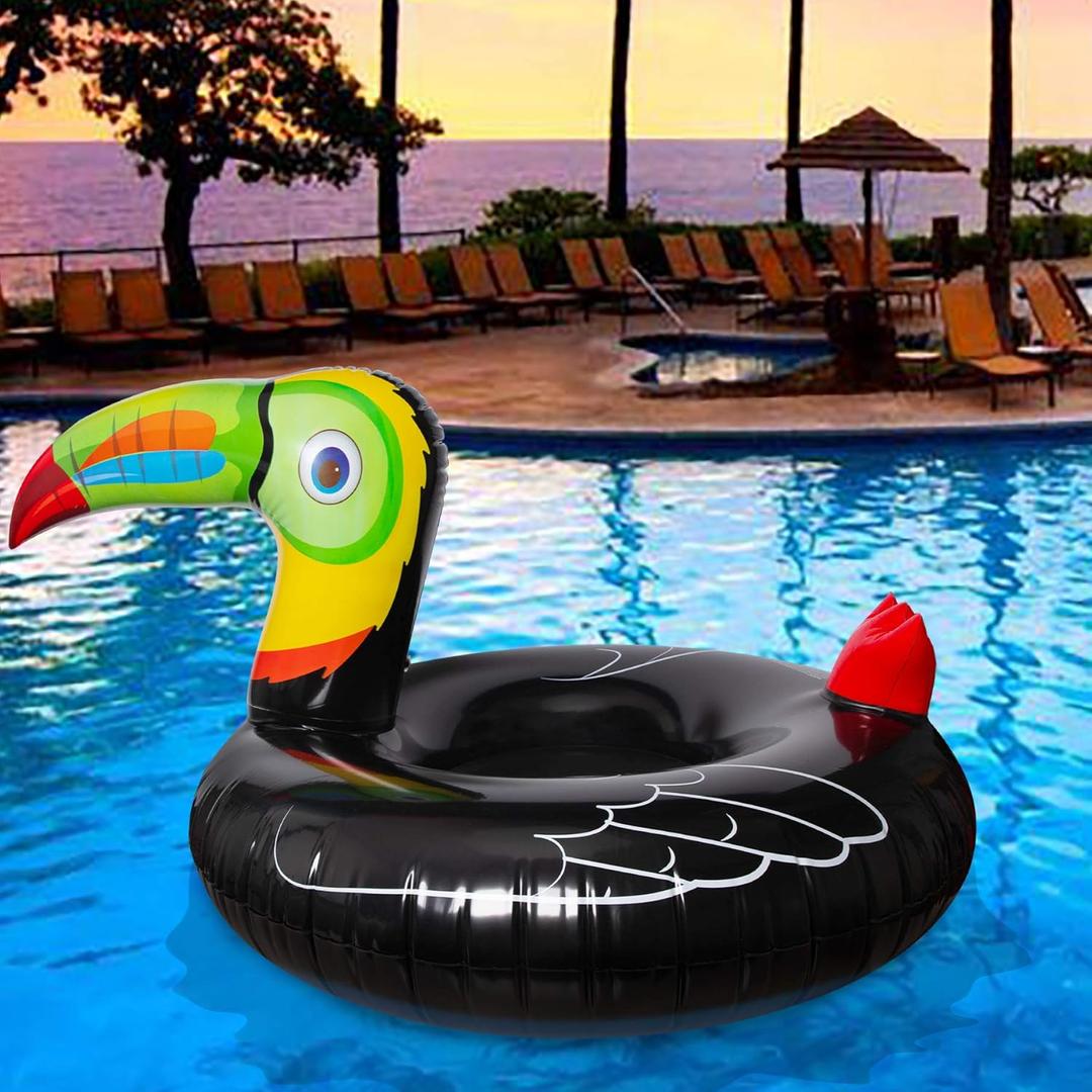 Geefuun Tropical Toucan Inflatable Pool Float Ride On Beach Swimming Rings - Hawaiian Luau Themed Water Toys Party Supplies for Kids Adults