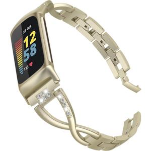 Wearlizer Compatible with Fitbit Charge 5 Bands for Women Metal Replacement Cute Band Strap with Bling Rhinestone Bracelet Bangle for Charge 5 Soft Gold