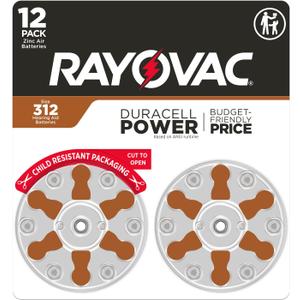 RAYOVAC Size 312 Hearing Aid Batteries (12 Pack), Size 312 Batteries (Brown Tab)