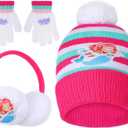 Cutecrop 3 Pcs Kids' Winter Hat Earmuffs and Kids Gloves Set, Winter Soft Plush Beanie Gloves Ear Warmer for Age 4-7