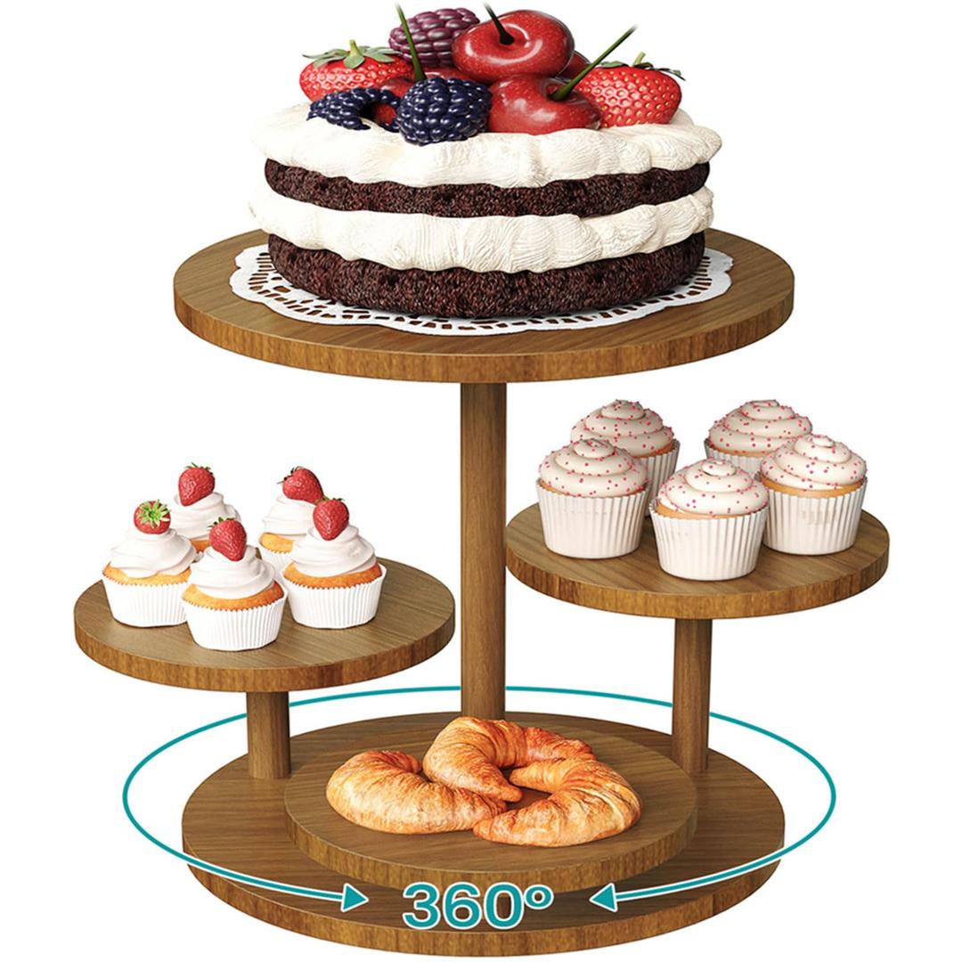 4 Tier Cupcake Tower Stand for 50 Cupcakes, 360° Rotating Wood Cake Stand, Elegant Shabby Chic Cake Stand for White Wedding, Bridal Shower, Baptism & Classy Dessert Table Display, White