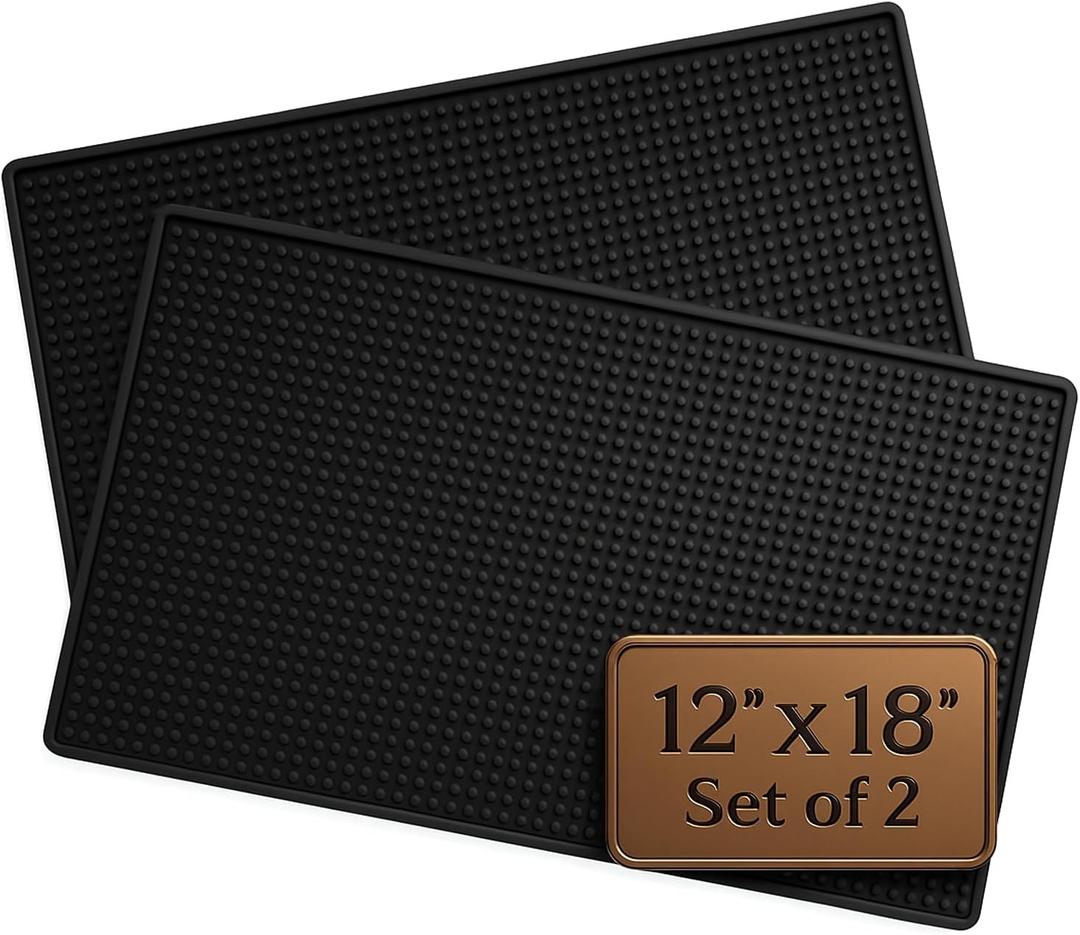 Premium Rubber Bar Mat Pack of 2 18" X 12" 1cm Thick Anti-Skid Non-Toxic Rubber Bar Mats for Countertop, Home Bar, Restaurants - Best Bar Spill Mat for You