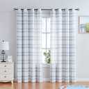 Randall Linen Window Curtain Panel Pairs for Living Room 84" Long Geometric Check Grommets Top Semi Sheer Window Treatment Heavy Rustic Farmhouse Style Drapes for Bedroom 54"x84"x2, Blue White