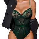 Avidlove Women Lingerie Bodysuit Lace Teddy Snap Crotch One Piece Underwire Babydoll (Large, Dark Green)
