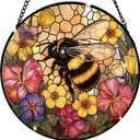 Bee Stained Glass Window Hanging Suncatcher 7.8 Inch