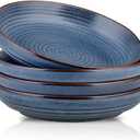 HVH 9.2 inch Large Pasta Bowls Set of 4, 40oz Big Salad Bowl Set of 4, Ceramic Plates Set, Shallow Bowls, Ceramic Bowls Set Microwave and Dishwasher Safe, Farmhouse Style (Black)