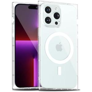 LoeoeL for iPhone 13 Pro Clear Case Rectangle Edge, Magnetic Comaptible with Magsafe Phone Case for Women, Slim Thin Transparent Girly Cute Designer, Trendy Aesthetic Design Silicone Cover