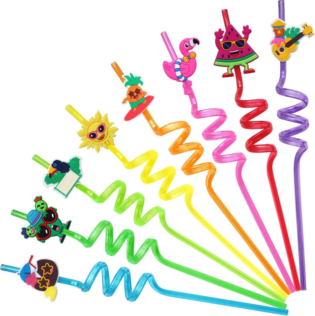 32Pcs Drinking Straws, Pool Party Decorations Supplies Summer Pool Beach Party Favors Crazy Silly Straws for Kids Hawaiian Birthday Goodie Bag Stuffers End of Year Student Gifts Bulk Prizes for Kids