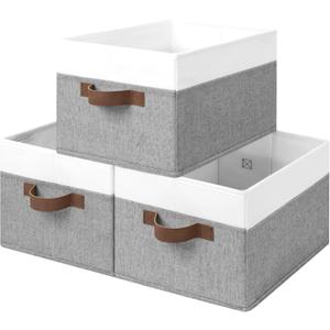StorageWorks Storage Baskets for Shelves, Foldable Fabric Closet Storage Bins with Handles, Fabric Storage Bins Clothes Organizer, Gray and White, 3-Pack, Medium (14 " L x 10 " W x 8" H)
