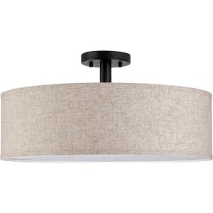 4 Light 18" Fabric Drum Shade semi Flush Mount Ceiling Light Linen Fabric Chandeliers Shade Black Finish for Bar,Dining Room,Corridor,Living Room