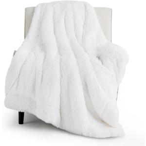 Bedsure GentleSoft Fuzzy Sherpa Faux Fur Twin Blanket White Cozy Gifts for Women Men, Soft Fleece Plush Warm Minky Thick Blanket Twin Size for Bed, Couch, White Room Decor Dorm Essentials, 60x80