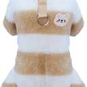 Dog Sweater Clothes Fleece Woolen Winter Warm Sweat Shirt 4 Legs Jumpsuit Pajamas Rainbow Stripe Sweater for Small Dog Medium Cat Khaki L (Large (Back length: 10.6 Inches))