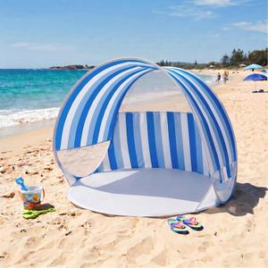 WILLBOND Pop up Beach Tent, Blue Stripe Easy Setup Sun Shelter Beach Shade for Kids & Adults, Portable Lightweight Waterproof Baby Canopy Cabana for Camping Outdoor Family Activities (2 People)
