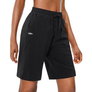 Viodia Women's Bermuda 10" Long Shorts with Pockets Cotton Sweat Shorts Jersey Knee Length Shorts for Summer (X-Large, Black)