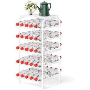 Water Bottle Organizer 5 Tier Free Standing Water Bottle Storage Rack Metal Water Bottle Rack Shelf Large Capacity Bottled Water Holder Beverage Soda Drink Stand for Kitchen Pantry Office,White