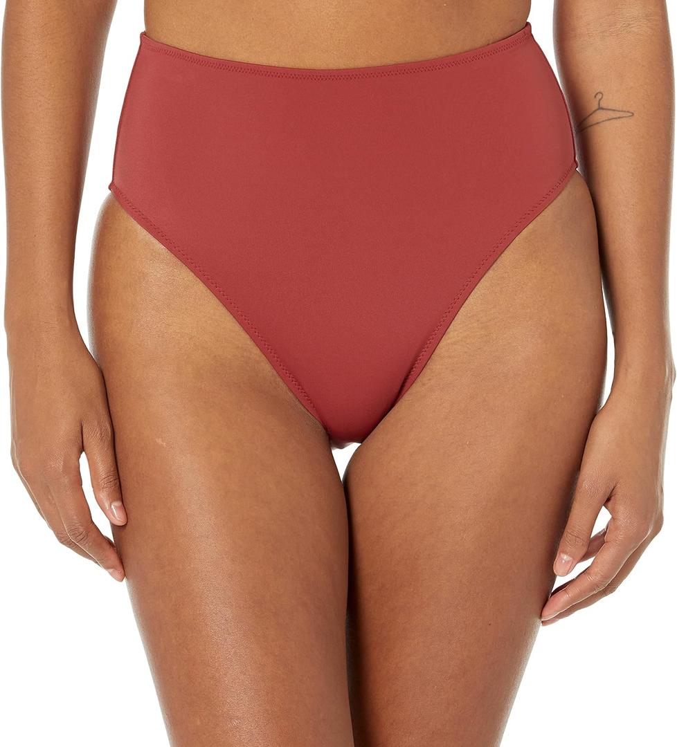 Amazon Essentials Women's High Waist High Leg Bikini Bottom (Brick Red)