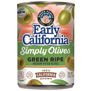 Early California Simply Olives Green Ripe Pitted Olives, Pack of 12, 6 oz Cans (EXP 09/30/29)