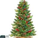 Remote Control-3 ft Artificial Small Christmas Tree with Dual Color Change Lights Timer, Perfect PE+PVC Spruce Mini Tabletop Christmas Tree, Pinecone Red Berry Burlap Base for Xmas Desk, Home Decor