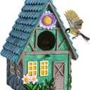 DEWEL Waterproof Bird Houses for Outside, Decorative Resin Birdhouses for Outdoors Garden Yard Decor, Hanging Bird House with Flower for Bluebird Finch Swallow Chickadee, Nesting Box for Bird Lovers (Green)