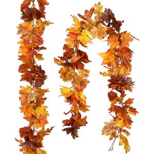 DearHouse 2 Pack Fall Maple Leaf Garland - 5.9Ft/Piece Hanging Vine Artificial Autumn Foliage for Thanksgiving, Home, Wedding, Fireplace, Party, Christmas Decor (Light Orange)