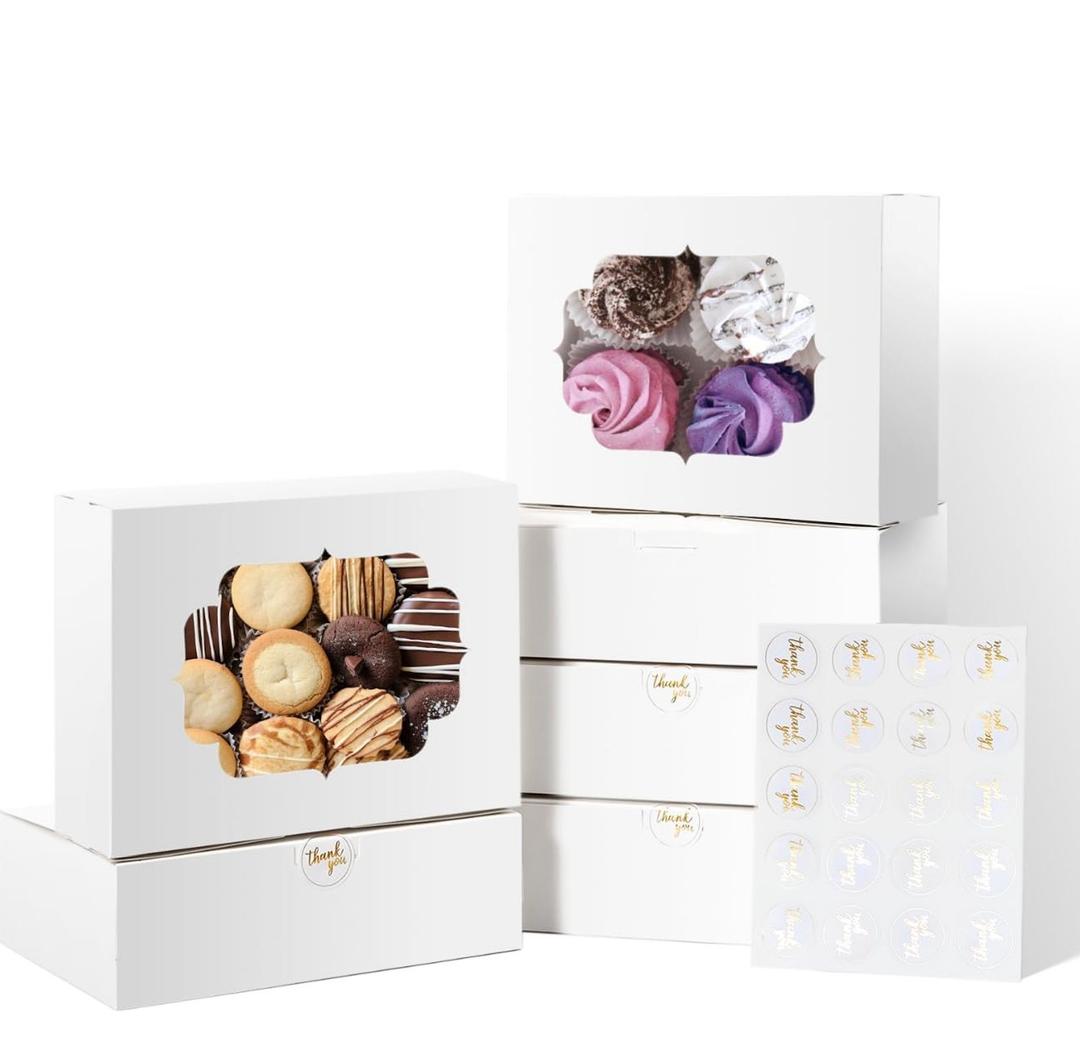 30 Pcs Bakery Boxes 8-In with Windows, Cookie Boxes White for Chocolate Covered Strawberries, Treats, Donuts, Cupcakes, and Candy Gift Giving 8x6x2.5 Inch