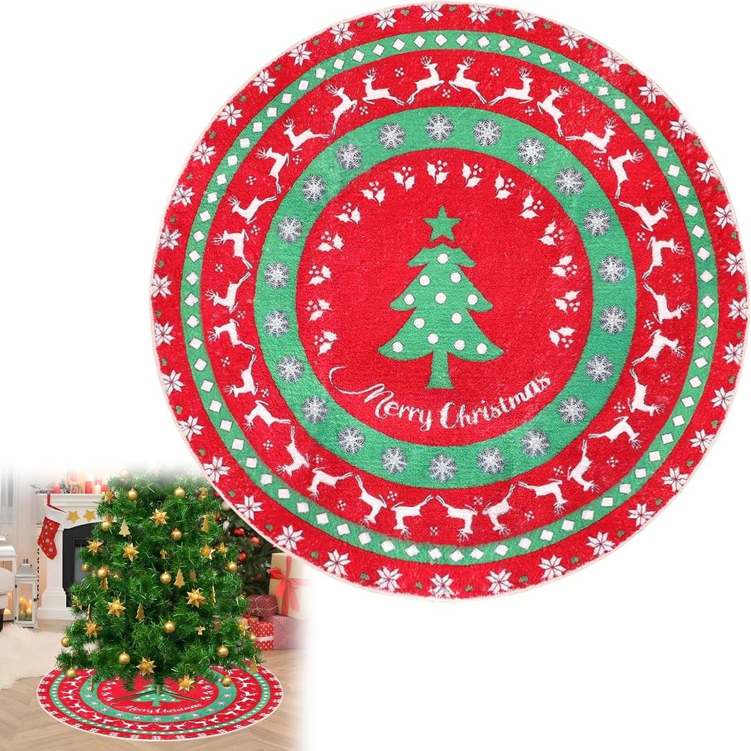 Heavy Duty Christmas Tree Stand Mat 31"/80cm Dia Christmas Tree Mat for Under Tree Silicone Christmas Tree Floor Protector for Preventing Wood Floor from Spills and Scratches, Red