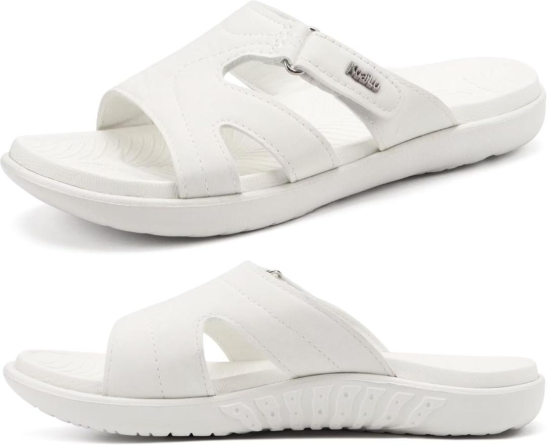 KuaiLu Womens Fashion Orthotic Slides Ladies Lightweight Athletic Yoga Mat Sandals Slip On Thick Cushion Slippers Sandals With Comfortable Plantar Fasciitis Arch Support (10, White)