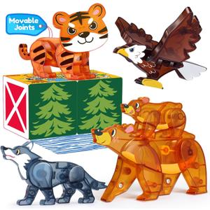 Oriate Magnet Wild Animals for Magnetic Tiles, 5pcs Movable Joints Zoo Animals for Magnetic Blocks, Animal Toys Compatible with Magnetiles, Educational Magnetic Building Tiles for Kids magnitiles