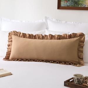 Kevin Textile 14x36 Inch Long Lumbar Pillow Cover 1 Pack 100% Cotton Lace Ruffles Scalloped Decorative Rectangle Cushion Case Soft Body Pillow for Bedding Couch Sofa, Coco Brown