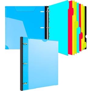 INFUN 1 Inch Telescoping 3 Ring Binder with 8-Tab Dividers, 30 Sheet Protectors and Labels  Compact Binder for Recipes, Documents and Notes, Includes 30 Recipe Cards -Blue
