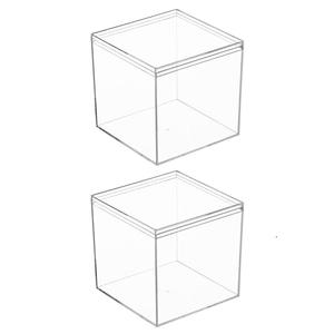 Dayaanee Clear Acrylic Box with Lid, 5.9x5.9x5.9 Inches Plastic Square Cube Containers Storage Acrylic Boxes for Candy Pill and Tiny Jewelry, 2 Pack