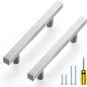 Ravinte Brushed Nickel Cabinet Handles 10 Pack 3-3/4 inch Satin Nickel Square Cabinet Pulls Silver Hardware for Kitchen Cabinets 6 inch Overall Length Stainless Steel Drawer Pulls