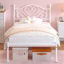 Weehom Twin Bed Frames with Headboard, Heavy Duty Metal Platform Under Bed Storage Space Easy Assembly for Kids Girls Adults White