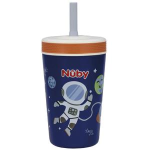 Nuby Thirsty Kids Insulated Toddler Cup with Silicone Flexstraw - 12 oz - Stainless Steel and Leak-Resistant - 18+ Months - Astronaut