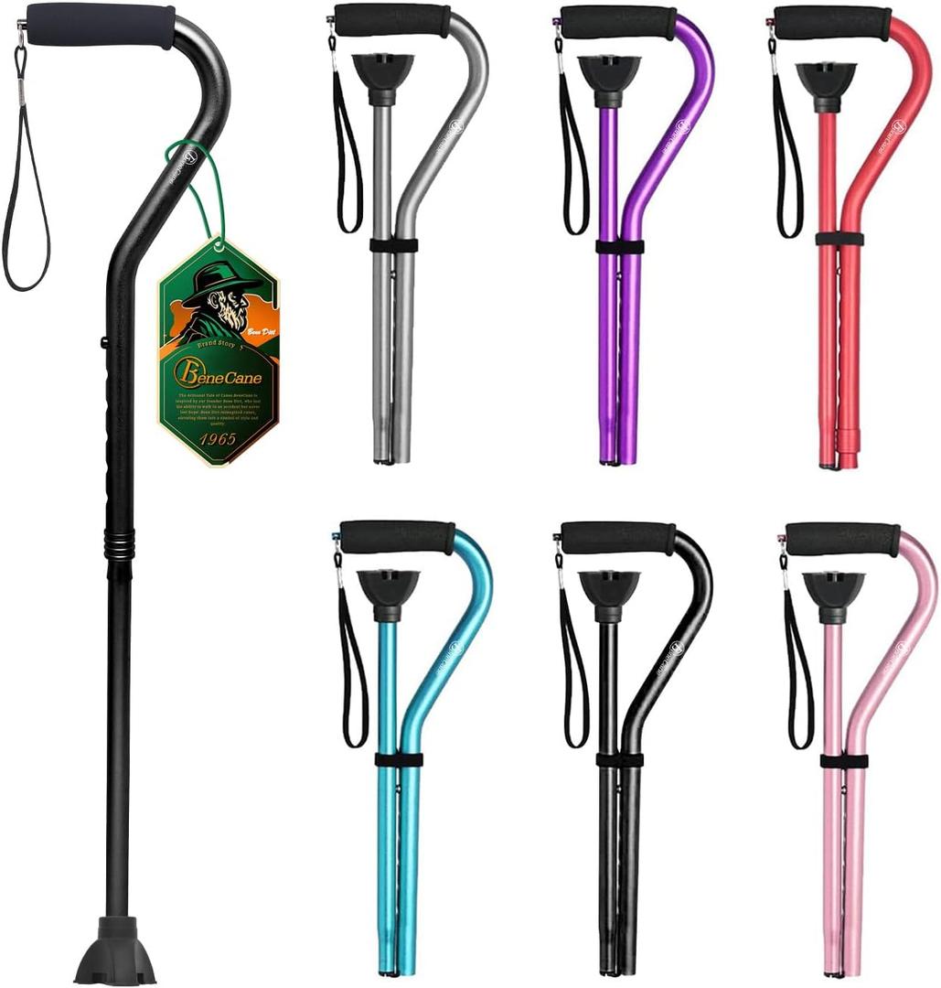 BeneCane Walking Cane for Men & Women Adjustable Cane with Offset Soft Cushioned Handle -Portable Lightweight Sturdy Mobility Walker Aid for Elderly, Seniors Collapsible Cane (Black)
