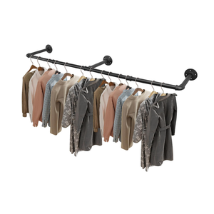 Livabber Industrial Pipe Clothes Rack, Heavy Duty Detachable Iron Garment Rack Wall Mounted, Rustic Saving Space Clothes Bar MultiPurpose Hanging Rod for Bedroom, Closet, Black (50 Inch)