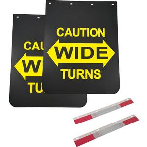 24"x30" Black Polymer Mud Flaps with Warning Sign and 24"x3" Mud Flap Reflector Reflective Tape Fit for Semi Trucks Trailers, 2 Pack