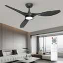 Roomratv Ceiling Fans with Lights and Remote, 52 Inch Large Airflow Indoor Ceiling Fans with Quiet DC Motor and 3 Colour Temperature Black Noiseless Attractive Design ABS Blades
