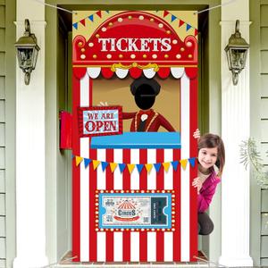 Carnival Circus Theme Party Decorations, Halloween Carnival Photo Door Banner Ticket Booth Backdrop Props, Large Photo Door Banner Door Hanging for Halloween Decorations Carnival Game Supplies