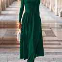 PRETTYGARDEN Women's 2025 Fashion Trendy Fall Long Sleeve Dresses Ruched Flowy Elegant Modest Boho Casual Beach Maxi Dress (Green, XS)