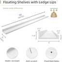 Picture Ledge Shelf, Wood Long Floating Shelves for Wall, Set of 2, 56 inch Picture Ledge Shelves, Photo Ledge Nursery Book Shelves Wall Mounted for Living Room Kids' Room Bedroom, Color White