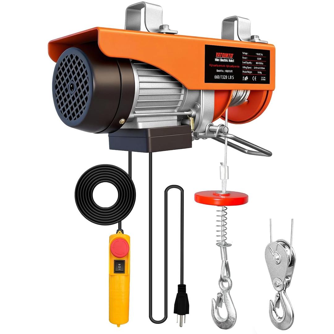 Electric Hoist, 1320 Lbs Electric Hoist Winch 110v with Remote Control, Single/Double Slings 39.4ft Lifting Height with 11.5 Ft Power Cord for Garage, Factories, Warehouses
