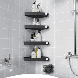Sotfamily Plastic Shower Caddy Corner (for 90 Only), 4 Pack Adhesive Corner Shower Shelves for Smooth Wall Bathroom Organizers and Storage, Black